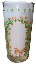 Vintage Libbey Orange Juice Drinking Glass Frosted Window Butterfly Floral Cup