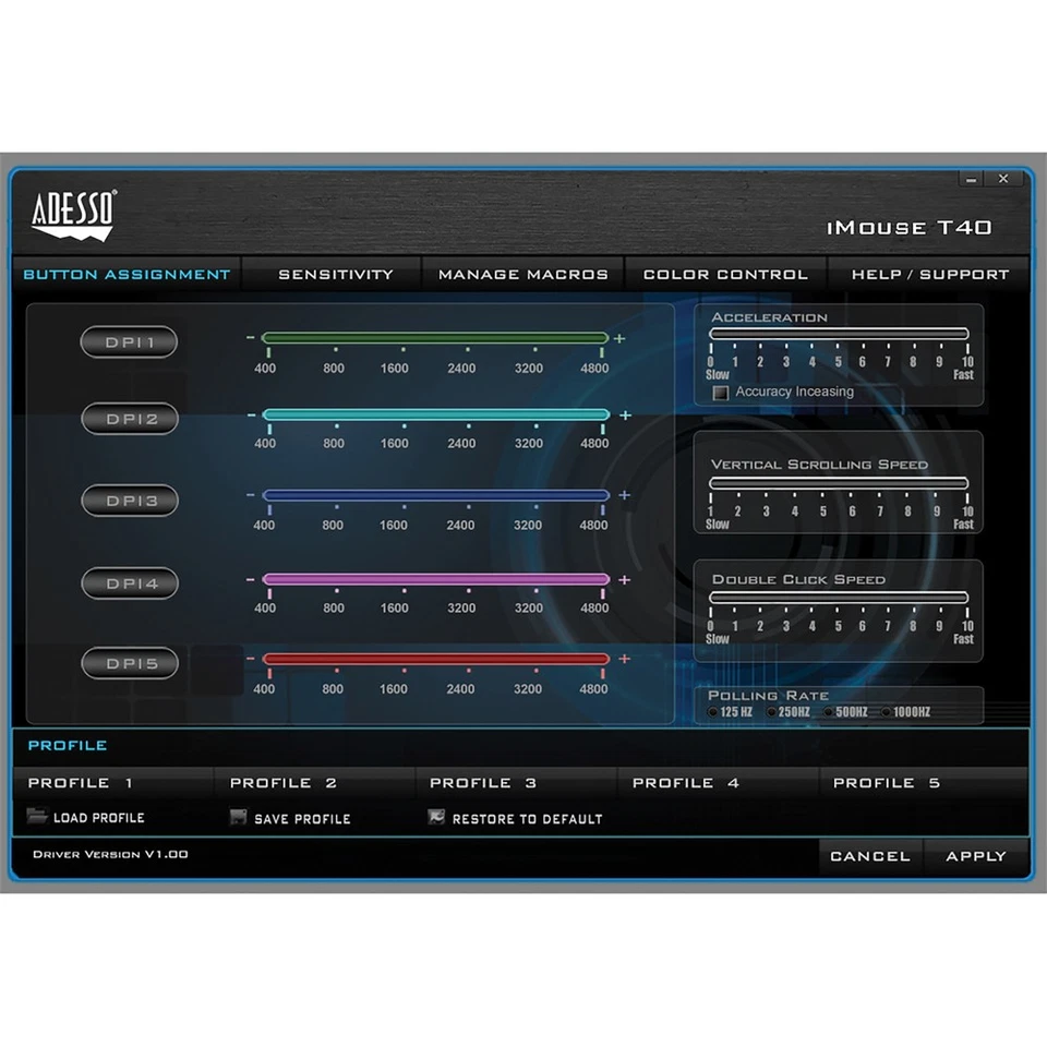 ADESSO IMOUSET40 2.4Ghz Wireless Programmable Ambidextrous Ergonomic Trackball - Image 2 of 4