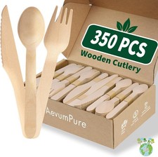 Heavy Duty Bamboo Utensils - 350 Count Disposable Silverware for Picnics