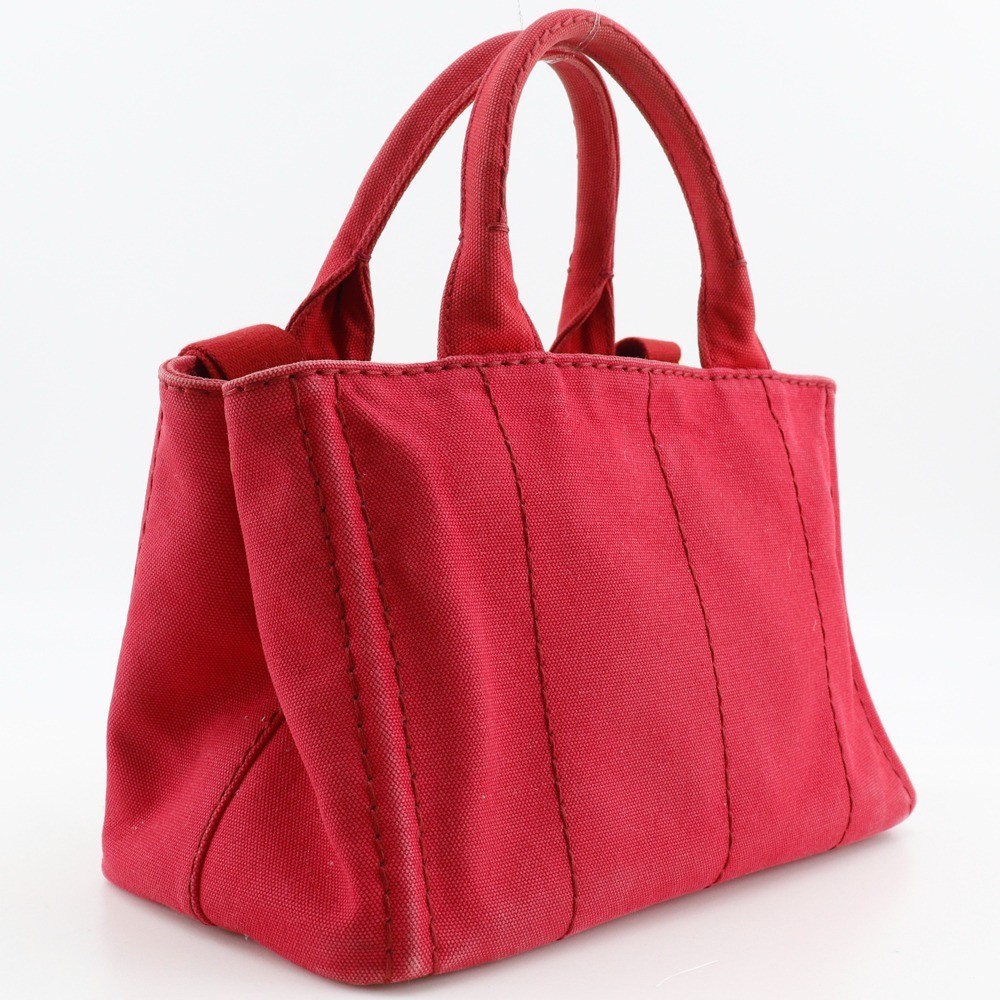 PRADA Canapa Tote Mini 2WAY Shoulder Handbag Canvas Red Ladies S222225715 Used f thumbnail 3