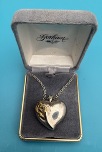 Authentic Gorham Sterling Silver Puffy Heart Pendant Necklace with a Gold-Plated Flower