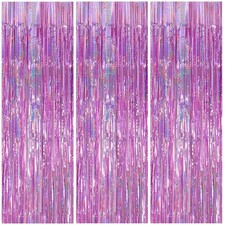 3 Pack Foil Curtain Backdrop 3.3x6.6 ft Tinsel Fringe 3.28 Ft X 6.56 Ft, Pink