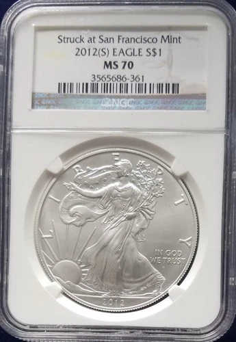 2012-S American Silver Eagle | NGC MS70 | Perfect, Brown Label }|.999 Silver 1oz