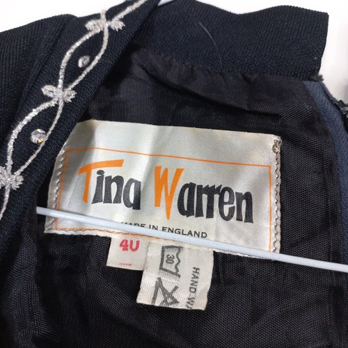 Vintage TINA WARREN Black 60's Bow Flared Maxi Statement Dress 10/12 - Picture 4 of 5