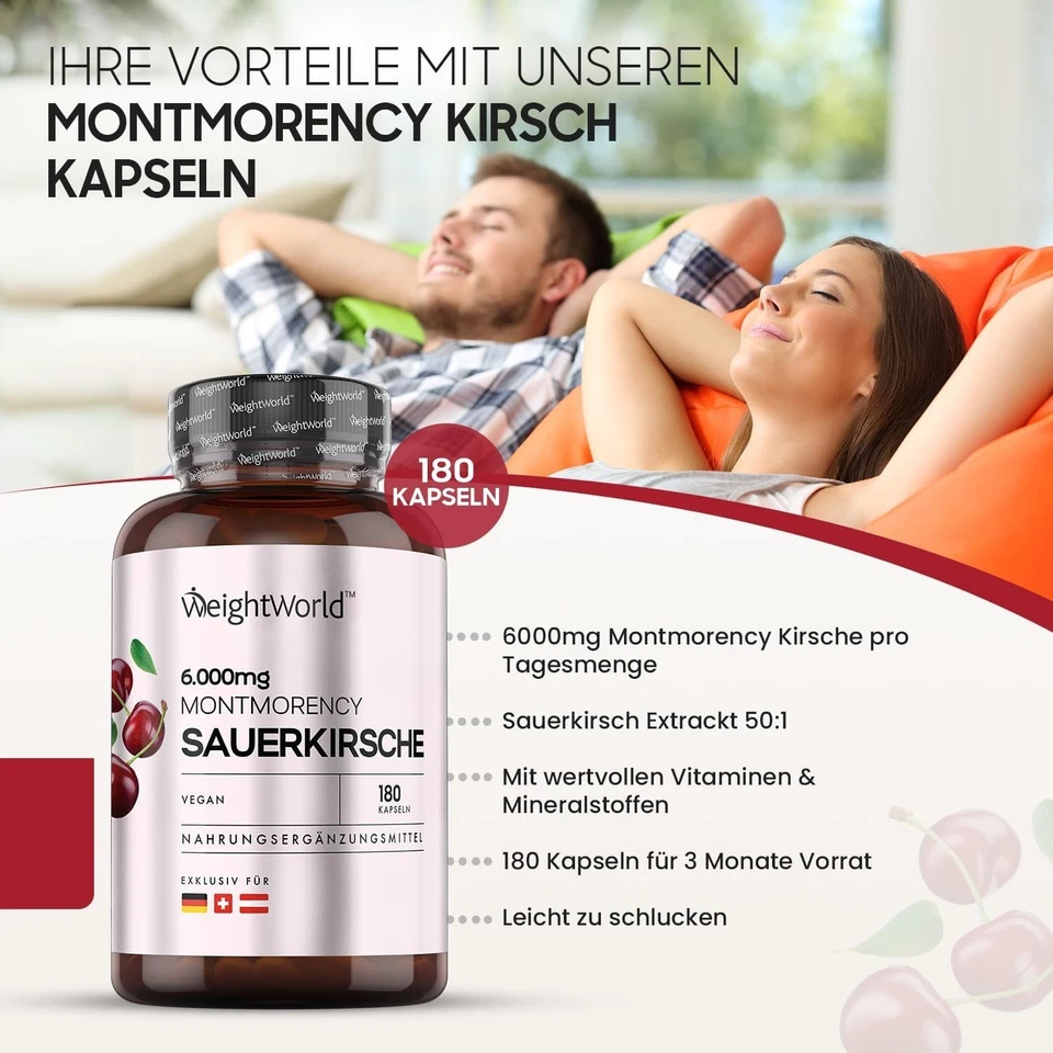 Montmorency Sauerkirschen Kapseln 6000 mg (501) - 180 Vegane Kapseln - 3 Monate - Bild 3 von 4