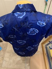 Vintage Triumph of California LARGE Hawaiin shirt; deep blue floral dominant