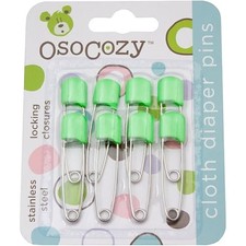 OsoCozy Diaper Pins - Light Green - Sturdy, Stainless Steel Diaper Pins with S