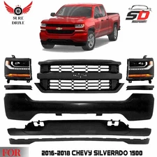 Front Bumper Paintable & Grille Assembly Kit For 2016-2018 Chevy Silverado 1500