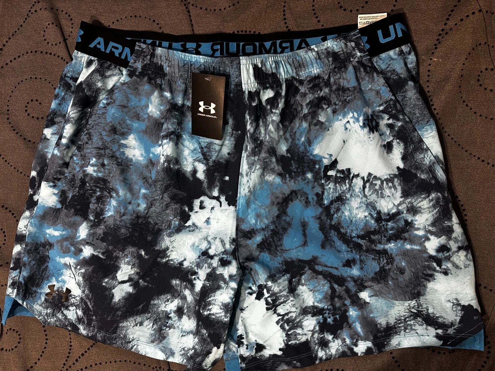 UNDER ARMOUR VANISH WOVEN HYDRO BLUE'S & BLACK CAMO SHORTS SIZE 2XL MEN NWT $55
