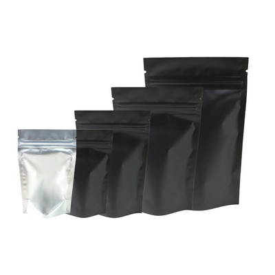 100/500 Black & Frosted Window Mylar Foil Stand Up Pouch Food Packaging Pouches