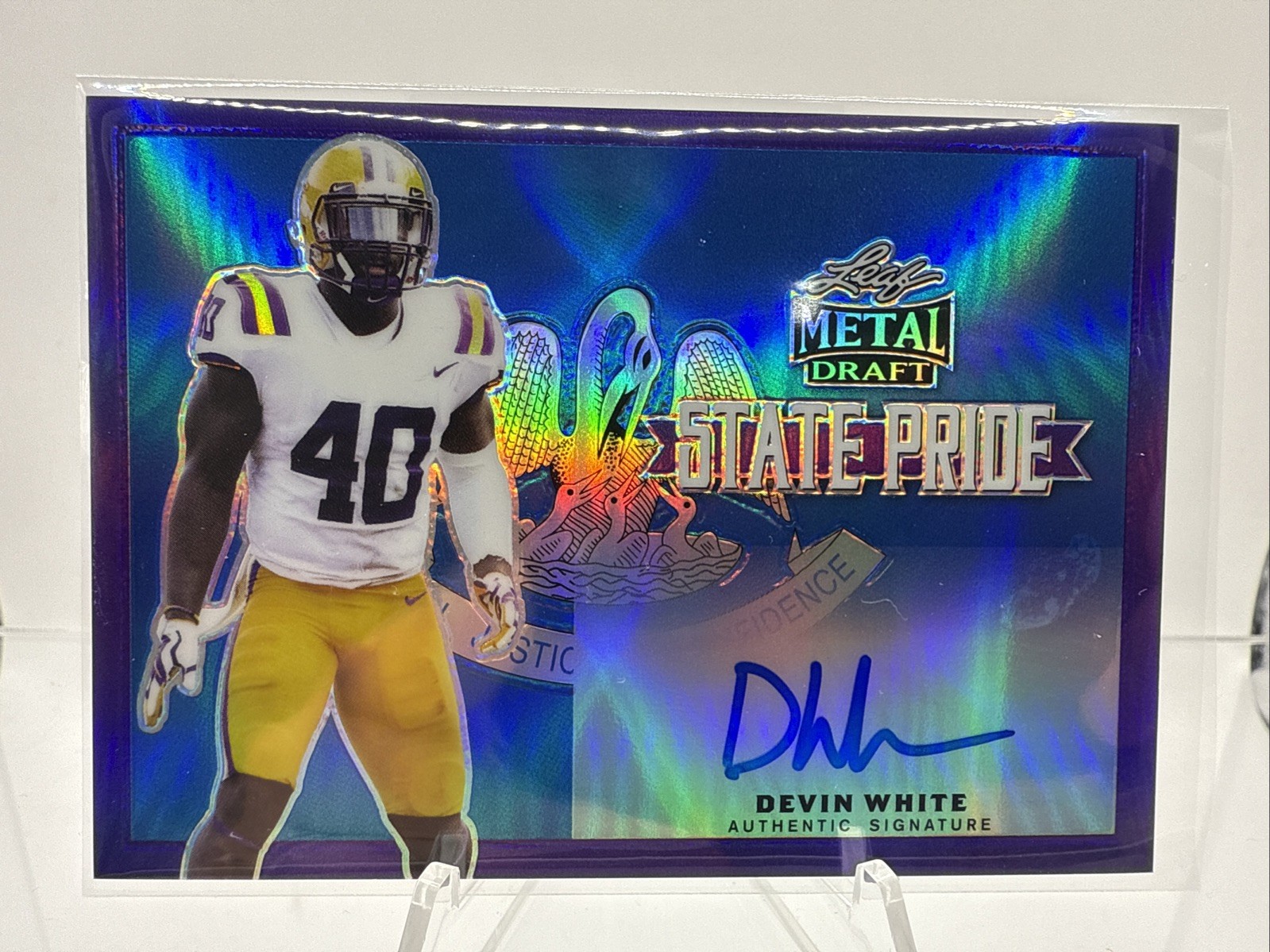 Devin White Leaf Metal Draft State Pride Autographs #SPDW1 Purple