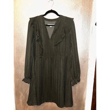 Loft Green BabyDoll Preppy Academia Oversized Seersucker Textured Green Dress