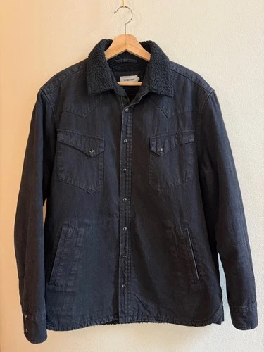 Taylor Stitch Western Shirt Jacket Washed Coal Black Denim Sherpa Lined 42 L - product listing photo