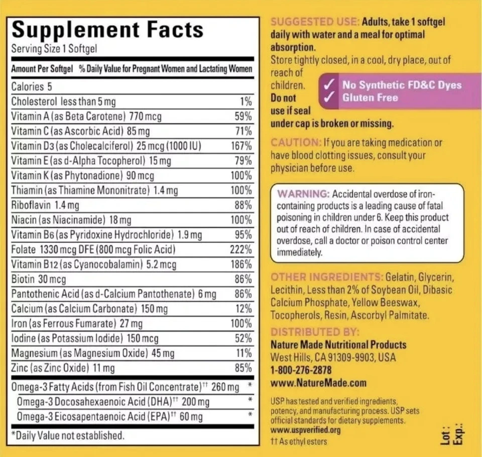 🔥✅ Nature Made Prenatal Folic Acid Multi + DHA • 90 Day Supply • Exp. 2026+ - Image 2 of 4