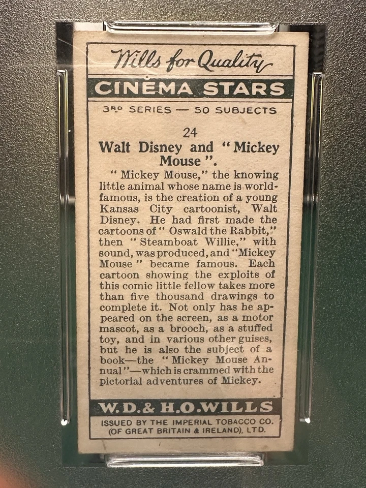 1931 Wills Cinema Stars #24 WALT DISNEY & MICKEY MOUSE!! - PSA 4 - Image 3 of 4