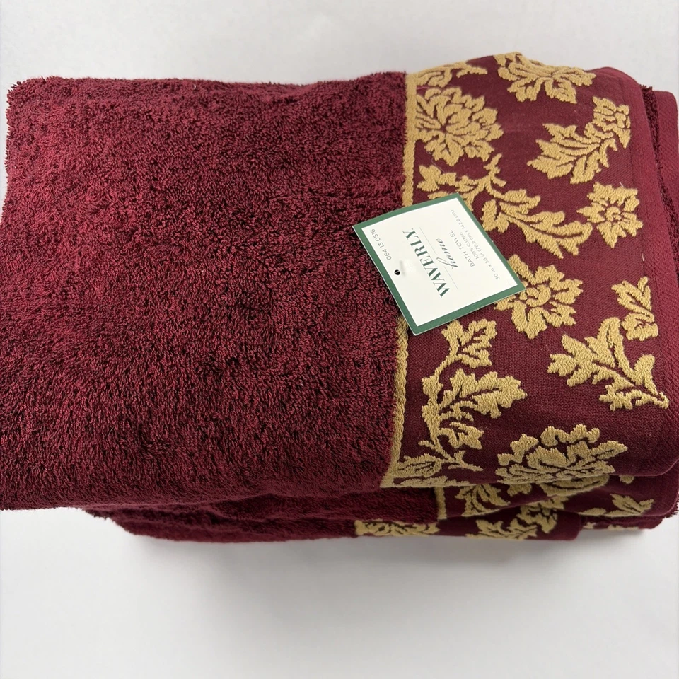 Waverly Home набор из 4 полотенец для ванны бордовый с золотой цветочной вышивкой акцент новый - Изображение 2 из 4
