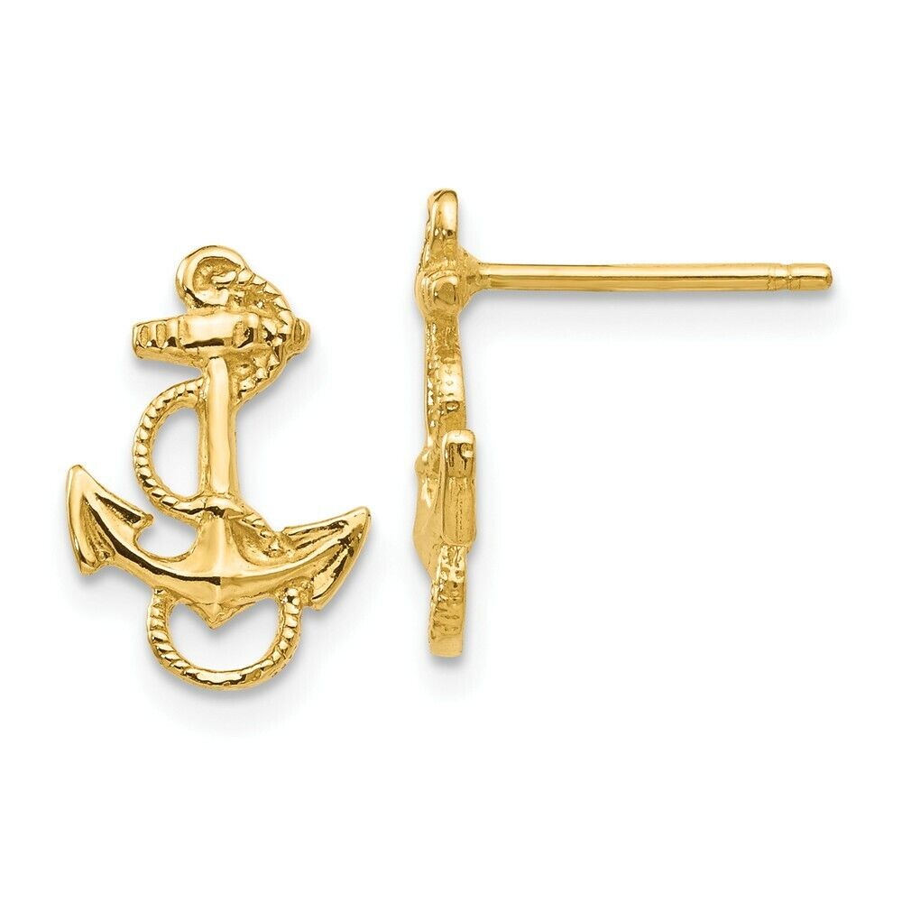 14K Yellow Gold Anchor With Rope Trim Post Earrings 14K Yellow Gold Anchor With Rope Trim Post Earrings