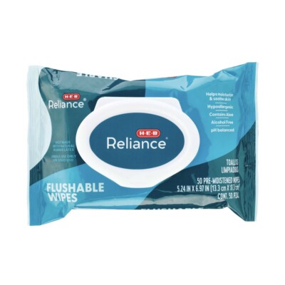 HEB Reliance Flushable Wipes 50 Count. 4pack bundle