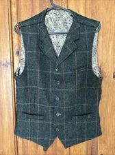 Gibson London Tweed Waistcoat Lined Faux Pockets Sleeveless Button Up Pit-P 19"