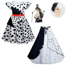 Girls Cruella de Vil Fancy Party Costume Kids Birthday Cosplay Dress Up Outfit