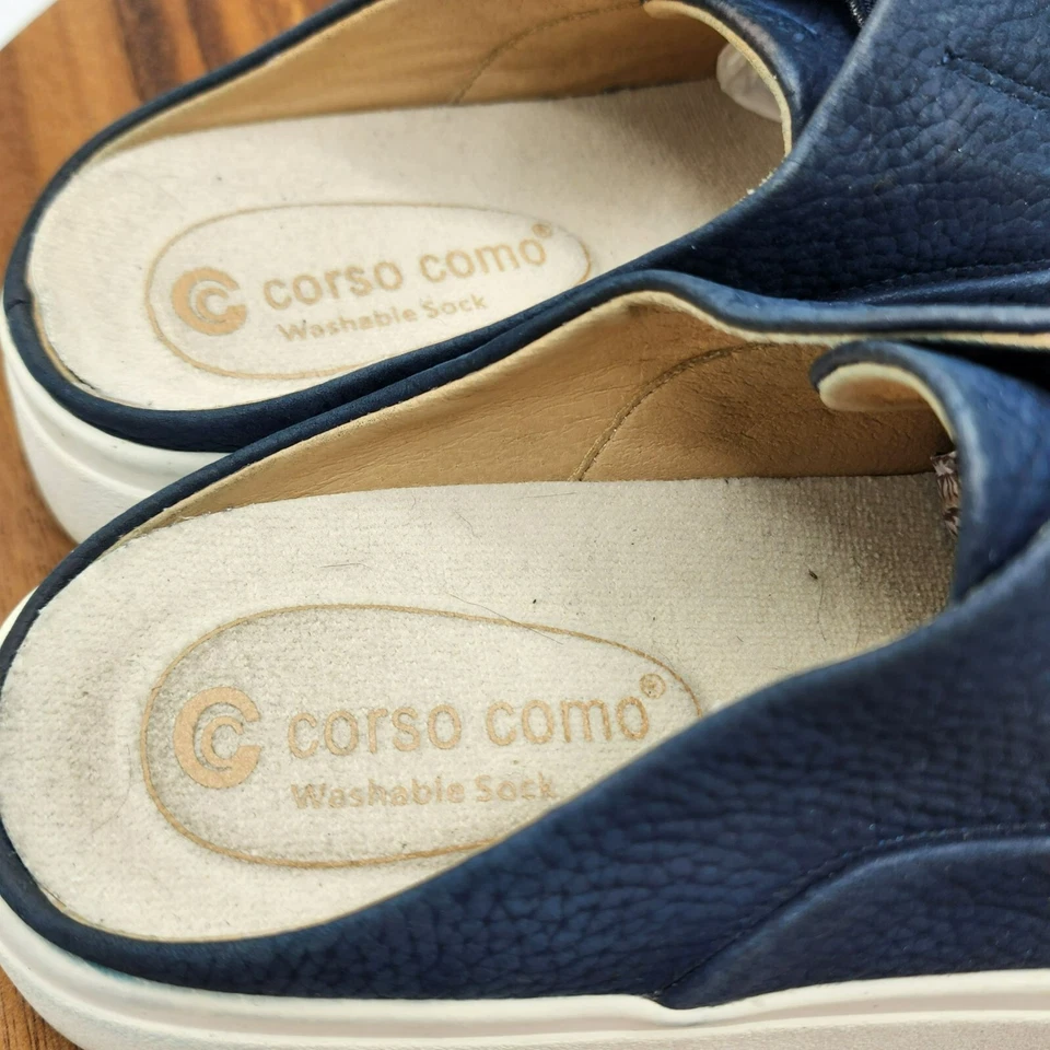 Zapatillas Corso Como Trena 6 Azul Blanco Plataforma Sin Cordones Cómodas Cuero Guijarro Foto 4 de 4