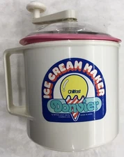 Vintage Donvier Ice Cream Maker 2 Pint Hand Crank Pink Rim