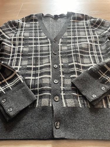 Club Monaco Men’s Lambswool Cardigan L Plaid Gray Thick Classic Grandpa *Read* - Picture 3 of 18