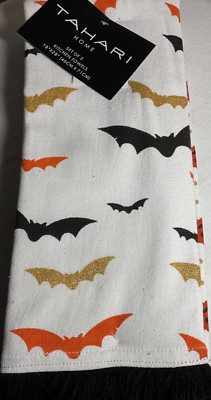 TAHARI HOME KITCHEN TOWELS (3) BATS DOTS JACK O LANTERNS 100% COTTON NWT