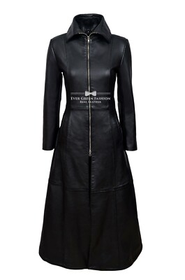 Damen Matrix Schwarz Ganzmantel Lammleder Leder Vampir Gothic Punk Coat