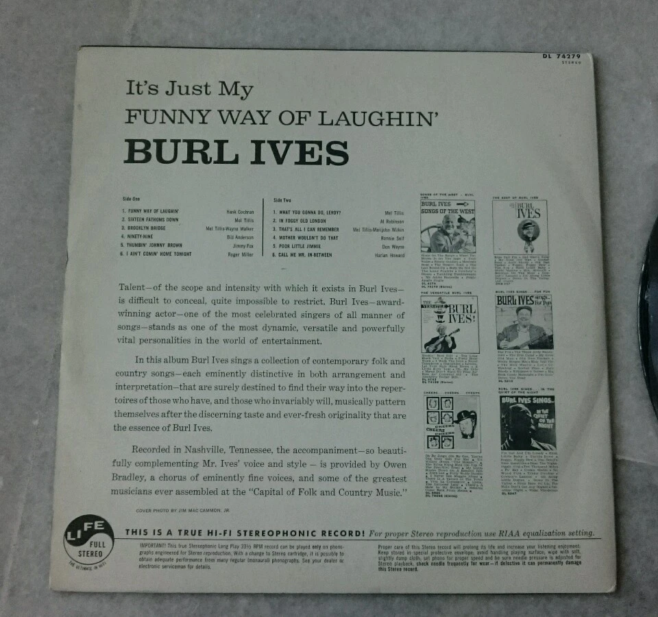 Burl Ives It's Just My Funny Way of Laughin' Call Me Mr In-between Vinyl Disc LP - Image 4 of 4