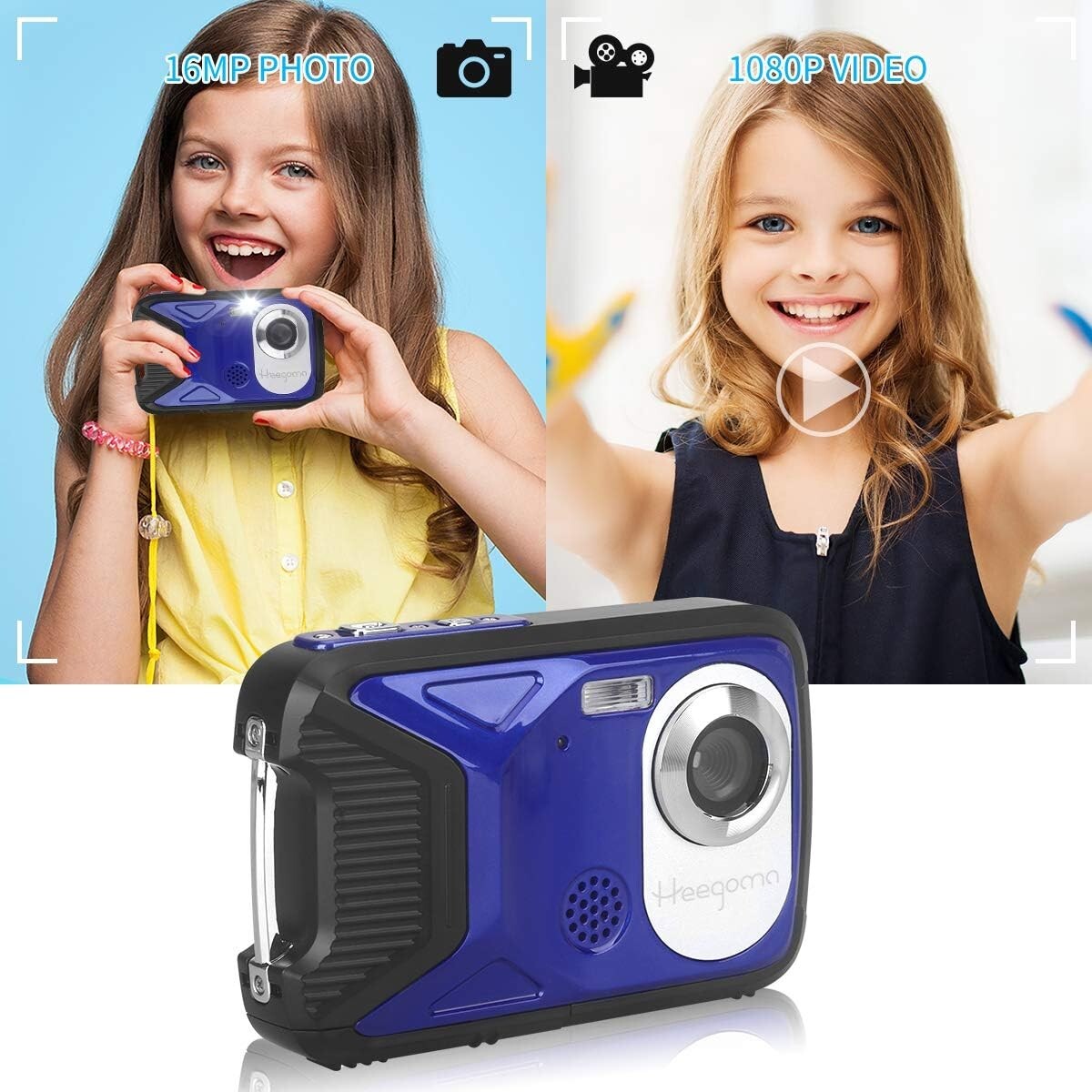 Waterproof Digital Camera for Children Full HD 1080p 8x Digital 