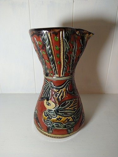 Modern Studio Art Pottery Fish Insect Signed by Zoe Pitcher Vase - Picture 11 of 12