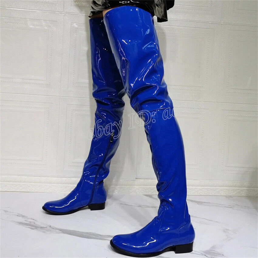 Botas femininas sexy acima do joelho biqueira redonda coxa salto alto baixo sapatos tamanho 4-20 - Imagem 3 de 4