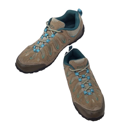 Itasca Hiking Shoes Low Top Leather Suede Brown Teal Size 8 Hikers Lace Up - Picture 3 of 10
