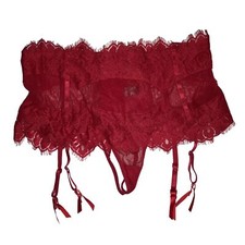 Fredricks of Hollywood Stephanie Eyelash Lace Garter with Thong Underwear Red Lg