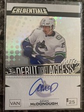 Aidan McDonough 2023-24 Credentials Hockey Debut Ticket Access  036/299 Auto