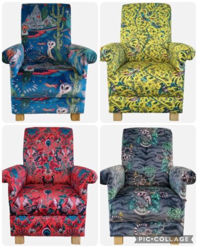 Emma J Shipley Fabric Adult Chair Armchairs  Accent Bedroom Animals Safari Lemur - Afbeelding 1 van 66