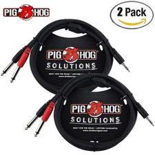 2-PACK Pig Hog PB-S3410 10FT Stereo Breakout Cable, 3.5mm to Dual 1/4"