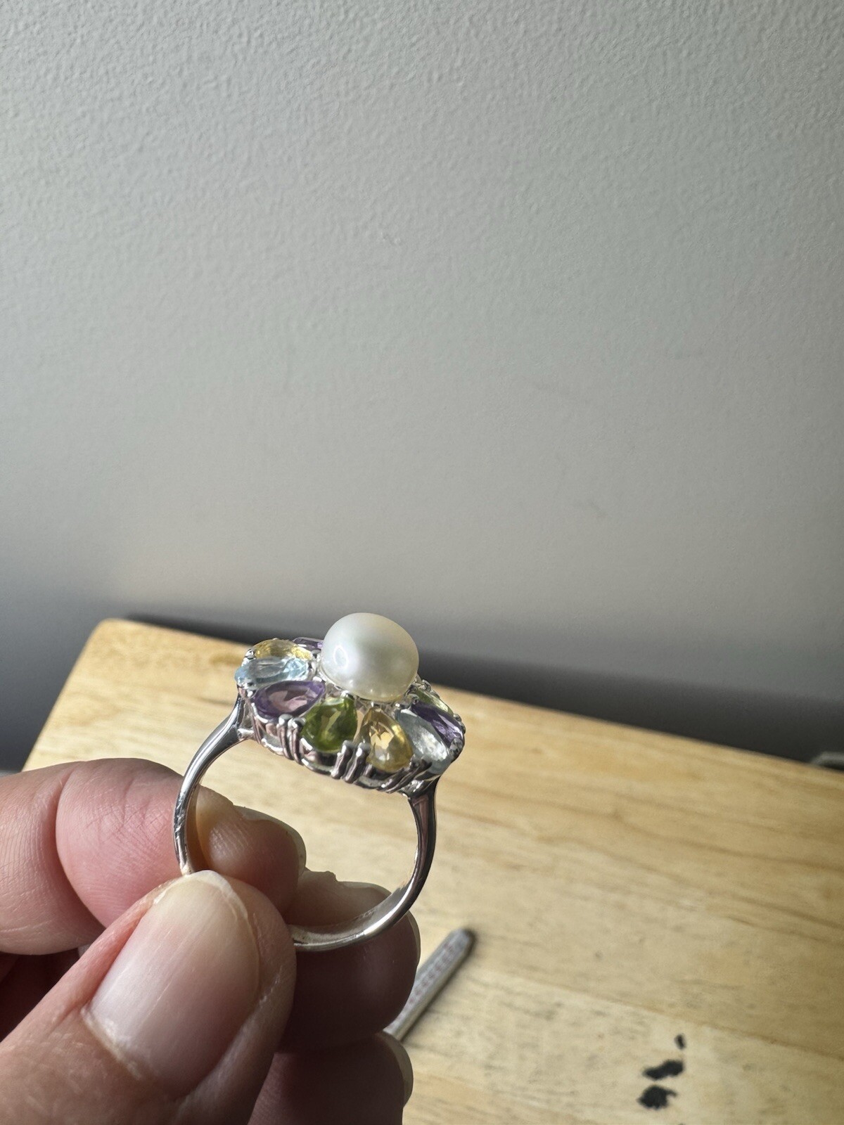 Sterling Silver Multi Stone Ring Size 9.5 - image 5