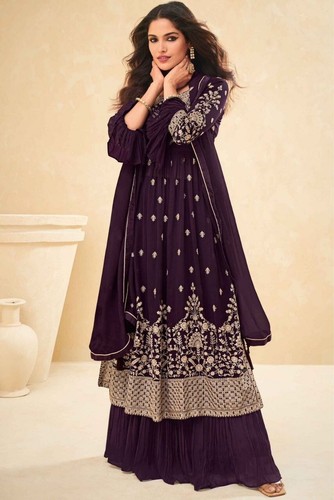 Abito Pakistani Salwar Kameez Donna | Pronto Da Indossare | Abito Da Sera Ricamato Viola