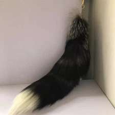 20" Real Natural Silver Fox Fur Tail Keychain Bag Charm Pendant Cosplay Toys