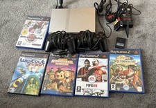 Sony Playstation 2 PS2 Slim Silver With Controllers + Game Bundle + Memory Card
