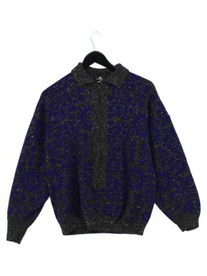 Alain Manoukian Herren Pullover Blau 100% Wolle Kragenpullover