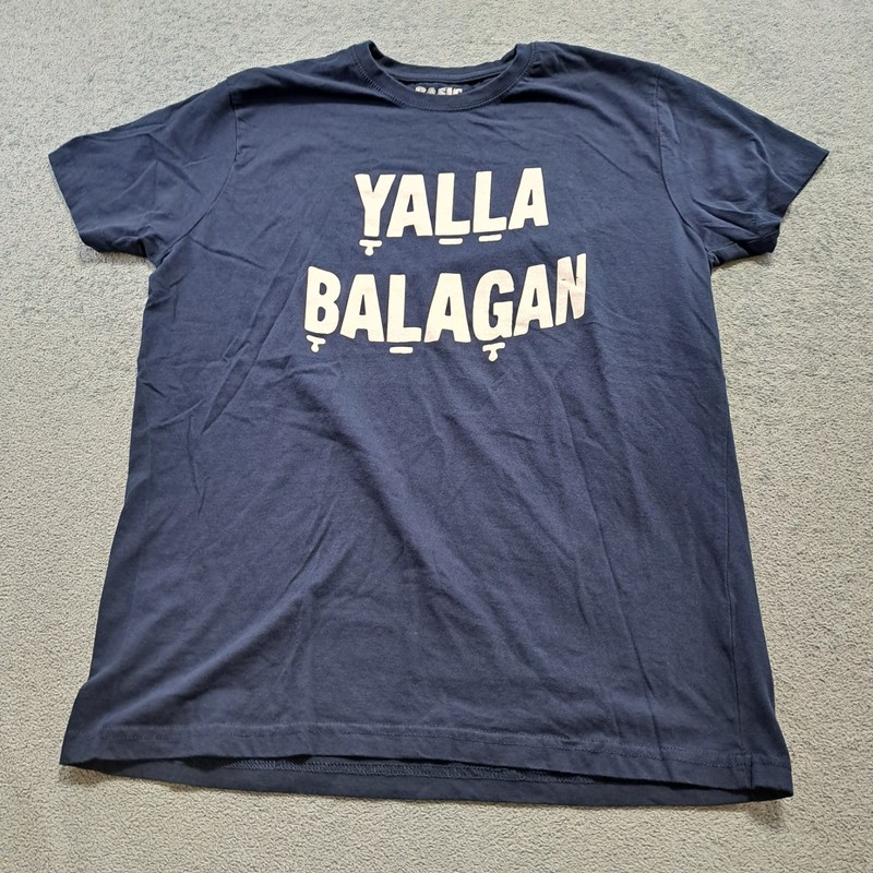 Basic Yalla Balagan T-shirt Mens Size Large Blue Casual Crew Neck Short Sleeve