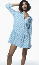 Zara Light Blue Printed Mini Shirt Dress size L /87%modal 