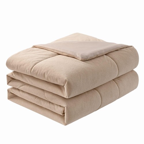 Velvet Comforter King Size, Reversible Quilt Taupe Color Comforter for All Se...