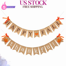 NEW 2-Piece Happy Fall Thankful Burlap Banner Thanksgiving Rustic Decor