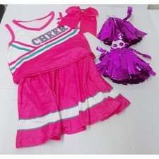 Cheerleader Costume Pink White Uniform Set with Pom Poms NEW 4/5yo / 26569