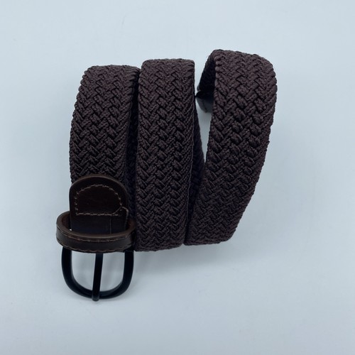 Brown Cotton Braided Belt w/ Leather Tabs Boys Size 20 Stretch - Picture 2 of 11