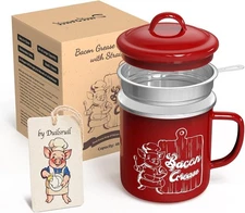 Bacon Grease Container with Removable Strainer - Includes Natural Cellulose S...